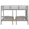 Twin over Twin & Twin Bunk Bed with Built-in Middle Drawer
