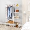 Clothes Rack with 5 Wood Shelf, Freestanding Clothing Rack, Garment Rack, Standing Metal Sturdy Clothing Rack, White