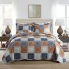Qucover Quilts King Size 3-Piece Reversible Grey Brown Patchwork Quilt Bedspread with Shams; Soft Microfiber Coverlets Quilt Bedding Sets; 98x106 Inch