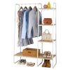 Clothes Rack with 5 Wood Shelf, Freestanding Clothing Rack, Garment Rack, Standing Metal Sturdy Clothing Rack, White