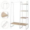 Clothes Rack with 5 Wood Shelf, Freestanding Clothing Rack, Garment Rack, Standing Metal Sturdy Clothing Rack, White
