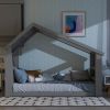 Twin House Floor Bed with Roof Window, LED Light,Gray