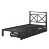 Metal Platform Bed with 2 Drawers;  Twin (Black)