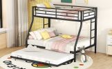 Twin over Full Bed with Sturdy Steel Frame, Bunk Bed with Twin Size Trundle, Two-Side Ladders, Black