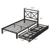 Metal Platform Bed with 2 Drawers;  Twin (Black)