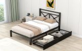 Metal Platform Bed with 2 Drawers;  Twin (Black)