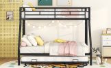 Twin over Full Bed with Sturdy Steel Frame, Bunk Bed with Twin Size Trundle, Two-Side Ladders, Black