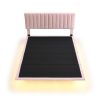 Queen Size Upholstered Bed with LED lights and Headboard, Floating Velvet Platform Bed, Pink