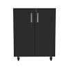 Storage Cabinet; Casters; Double Door; Two Interior Shelves -Black