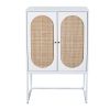 Natural Rattan 2 Door high cabinet; Built-in adjustable shelf; Easy Assembly; Free Standing Cabinet for Living Room Bedroom