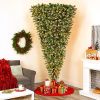 Upside Down Green Christmas Tree, Xmas Tree with LED Warm White Lights, leaves