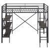 Twin Size Metal Loft Bed with Shelves and Desk