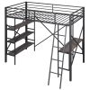Twin Size Metal Loft Bed with Shelves and Desk