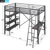 Twin Size Metal Loft Bed with Shelves and Desk