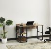 Furnish Home Store Rasse Black Metal Frame 58" Wooden Top 2 Shelves Writing and Computer Desk for Home Office; Oak