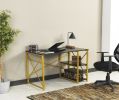Furnish Home Store Morello Gold Metal Frame 47" Wooden Top 2 Shelves Writing and Computer Desk for Home Office; Black