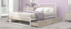 Full Size Metal Platform Bed Frame with  Four Drawers,Sockets and USB Ports ,Slat Support No Box Spring Needed