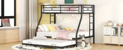 Twin over Full Bed with Sturdy Steel Frame, Bunk Bed with Twin Size Trundle, Two-Side Ladders, Black