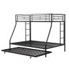 Twin over Full Bed with Sturdy Steel Frame, Bunk Bed with Twin Size Trundle, Two-Side Ladders, Black