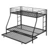 Twin over Full Bed with Sturdy Steel Frame, Bunk Bed with Twin Size Trundle, Two-Side Ladders, Black