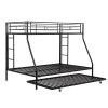 Twin over Full Bed with Sturdy Steel Frame, Bunk Bed with Twin Size Trundle, Two-Side Ladders, Black