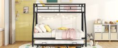 Twin over Full Bed with Sturdy Steel Frame, Bunk Bed with Twin Size Trundle, Two-Side Ladders, Black