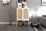 Natural Rattan 2 Door high cabinet; Built-in adjustable shelf; Easy Assembly; Free Standing Cabinet for Living Room Bedroom
