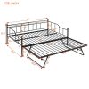 Full Size Metal Daybed with Twin Size Adjustable Trundle, Portable Folding Trundle