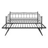 Full Size Metal Daybed with Twin Size Adjustable Trundle, Portable Folding Trundle