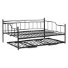 Full Size Metal Daybed with Twin Size Adjustable Trundle, Portable Folding Trundle
