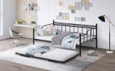 Full Size Metal Daybed with Twin Size Adjustable Trundle, Portable Folding Trundle