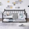 Full Size Metal Daybed with Twin Size Adjustable Trundle, Portable Folding Trundle