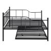 Full Size Metal Daybed with Twin Size Adjustable Trundle, Portable Folding Trundle