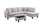 Grey White Flannel Living Room Sofa Set