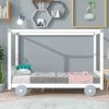 Twin Size Canopy Car-Shaped Platform Bed,Natural+Brown(Expected Arrival Time:7.25)