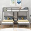 Twin over Twin & Twin Bunk Bed with Built-in Middle Drawer