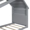 Twin House Floor Bed with Roof Window, LED Light,Gray