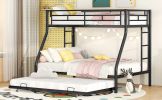 Twin over Full Bed with Sturdy Steel Frame, Bunk Bed with Twin Size Trundle, Two-Side Ladders, Black