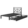 Metal Platform Bed with 2 Drawers;  Twin (Black)