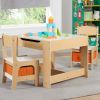 Kids Wooden Storage Table and Chairs Set, Natural Color, Melamine, 3 Piece