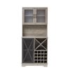 Farmhouse Wine Cabinet ; Large Capacity Kitchen Sideboard Storage Cabinet With Wine Rack And Glass Holder; Adjustable Shelf And 16 Square Compartments