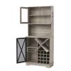 Farmhouse Wine Cabinet ; Large Capacity Kitchen Sideboard Storage Cabinet With Wine Rack And Glass Holder; Adjustable Shelf And 16 Square Compartments