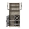 Farmhouse Wine Cabinet ; Large Capacity Kitchen Sideboard Storage Cabinet With Wine Rack And Glass Holder; Adjustable Shelf And 16 Square Compartments