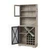 Farmhouse Wine Cabinet ; Large Capacity Kitchen Sideboard Storage Cabinet With Wine Rack And Glass Holder; Adjustable Shelf And 16 Square Compartments