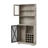 Farmhouse Wine Cabinet ; Large Capacity Kitchen Sideboard Storage Cabinet With Wine Rack And Glass Holder; Adjustable Shelf And 16 Square Compartments