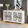 TREXM Sideboard with Adjustable Height Shelves; Metal Handles; and 4 Doors for Living Room; Bedroom; and Hallway (Antique White)