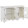 TREXM Sideboard with Adjustable Height Shelves; Metal Handles; and 4 Doors for Living Room; Bedroom; and Hallway (Antique White)