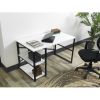 Home Store Sage Black Metal Frame 47" Wooden Top 2 Shelves Writing and Computer Desk for Home Office; White