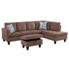 Brown Corduroy Fabric Living Room Sectional Sofa