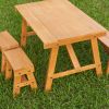 Wood Outdoor Picnic Table with Three Benches, Amber